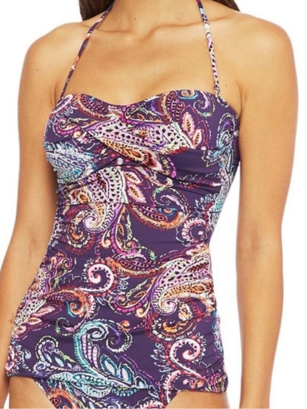 Ralph Lauren Two Piece Swimsuit Captiva Paisley Tankini Bandeau Purple Size 4